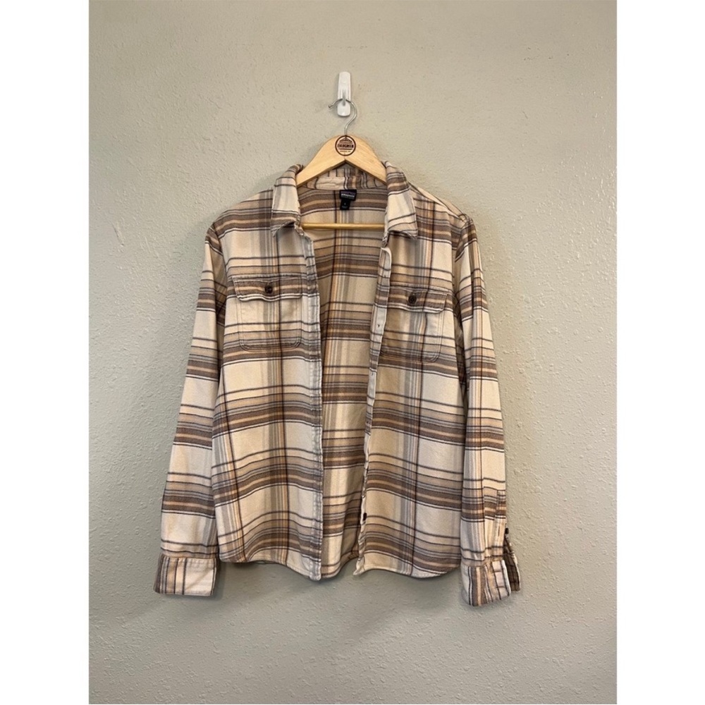 Patagonia Plaid Button Down Shirt - Cream and Brown